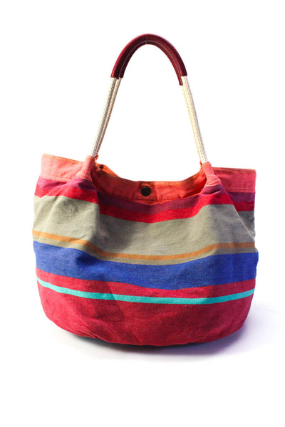 Miki Thumb Womens Multicolor Canvas Striped Shoulder Tote Bag