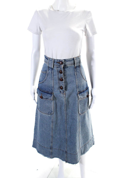 Philosophy Di Lorenzo Serafini Womens Cotton Denim Maxi Skirt Blue Size 6