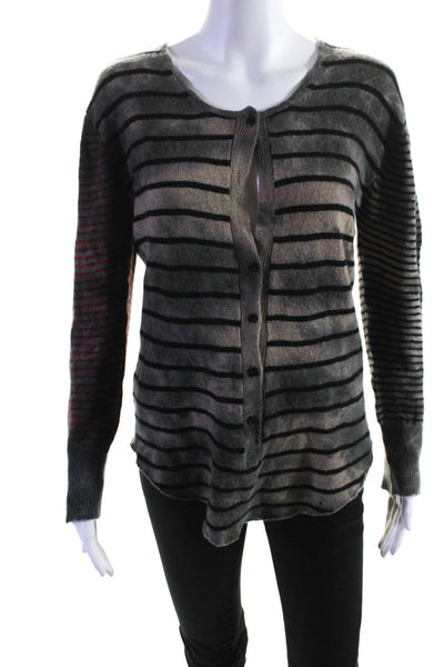 Raquel Allegra Womens Cashmere Striped V-Neck Pullover Knit Top Gray Size 1