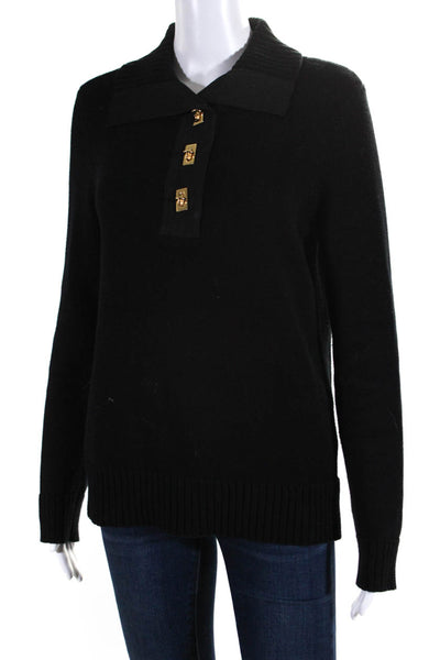 Lauren Ralph Lauren Womens Collared Long Sleeves Ribbed Hem Sweater Black Size M