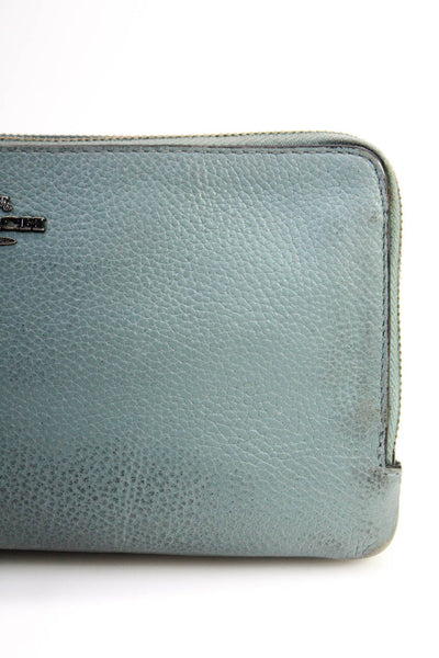 Coach Womens Grained Leather Two-Tone Double Zipper Pouch Wallet Blue 7.25IN