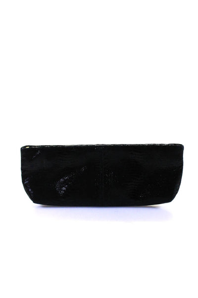 Ted Rossi Womens Black Reptile Skin Print Textured Long Slim Clutch Handbag