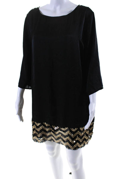 Michael Michael Kors Womens Sequined Trim Dress Black Gold Size Extra Large