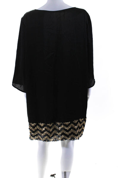 Michael Michael Kors Womens Sequined Trim Dress Black Gold Size Extra Large