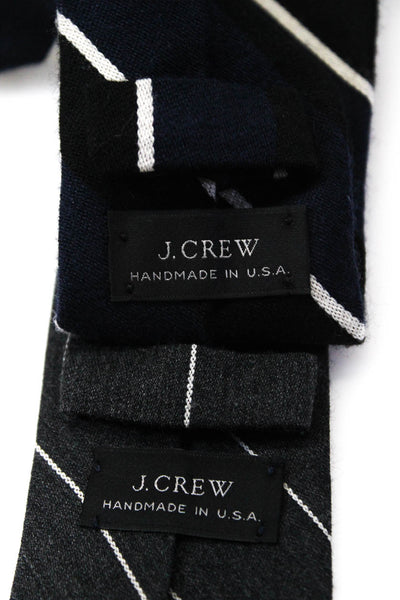 J Crew Mens Striped Classic Neckties Navy Blue Grey Wool Lot 2