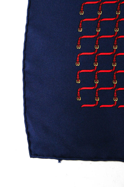 Hermes Womens Silk Belt Print Small Scarf Navy Blue Red