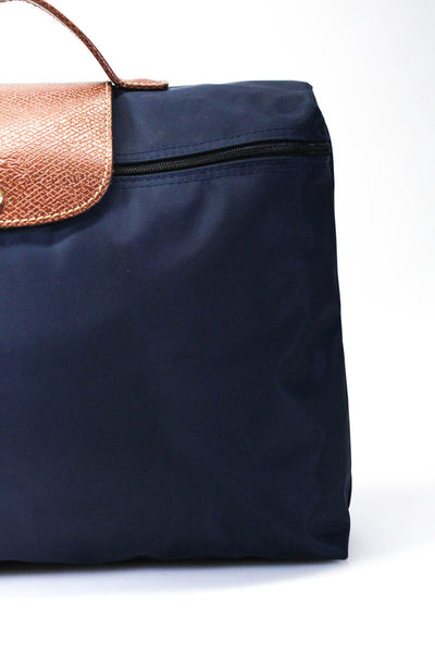 Longchamp Paris Women's Zip Closure Leather Trim Le Pliage Top Handle Handbag Bl