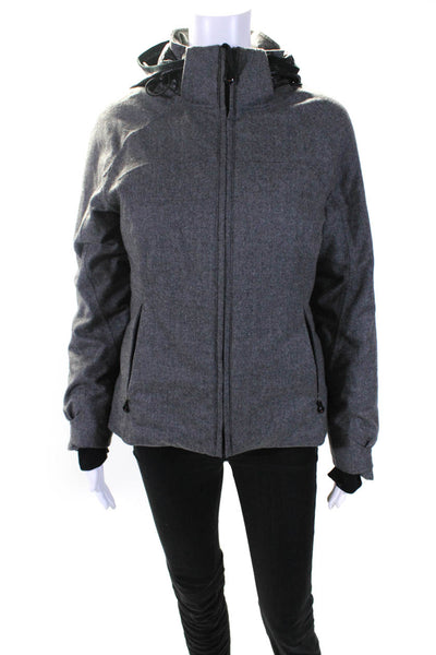 Kjus Womens Wool Down Filled Insulated Hooded Zip Up Puffer Coat Gray Size M