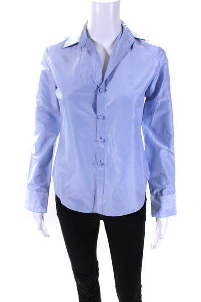 Ralph Lauren Black Label Womens Cotton Collared Button Up Blouse Top Blue Size 2