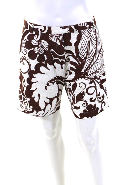 La Double J Womens Cotton Abstract Printed High Rise Shorts White Brown nSize XS