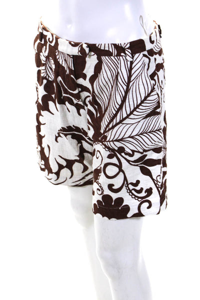 La Double J Womens Cotton Abstract Printed High Rise Shorts White Brown nSize XS