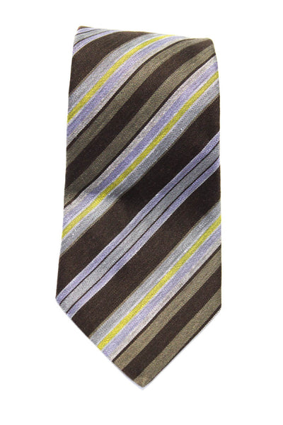 Etro Mens Striped Colorblock Print Classic Tie Brown Size One Size