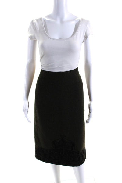 Etro Womens Dark Green Wool Lined Embroidered Knee Length Pencil Skirt Size 46