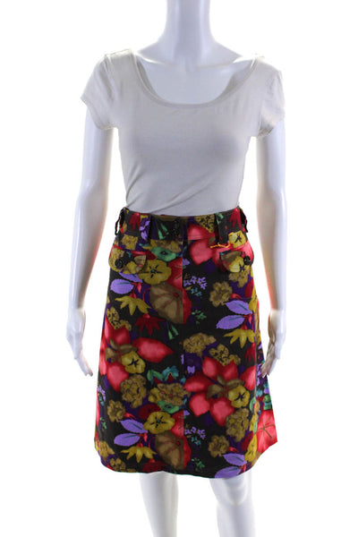 Etro Womens Multicolor Floral Print Cotton Knee Length A-Line Skirt Size 48