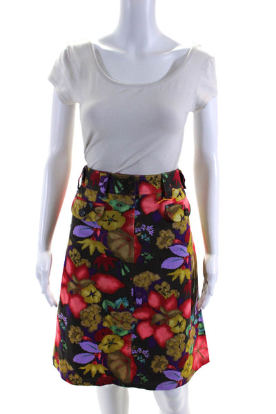 Etro Womens Multicolor Floral Print Cotton Knee Length A-Line Skirt Size 46