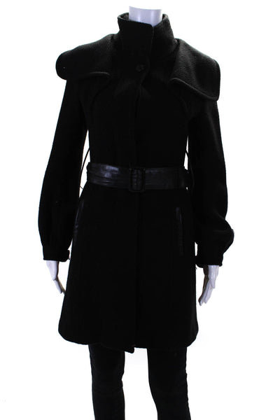 Mackage Womens Button Front Collared Belted Coat Black Wool Size Extra Small