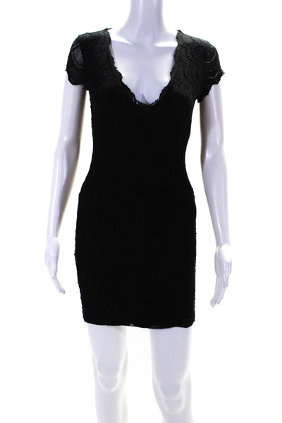 Nightcap Womens Short Sleeve V Neck Knit Overlay Mini Sheath Dress Black Size 1