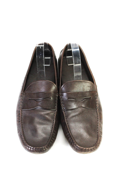 Tods Mens Brown Leather Slip On Driving Loafer Shoes Size 9