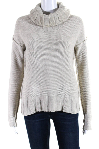 James Perse Womens Long Sleeves Turtleneck Sweater Beige Wool Size 1