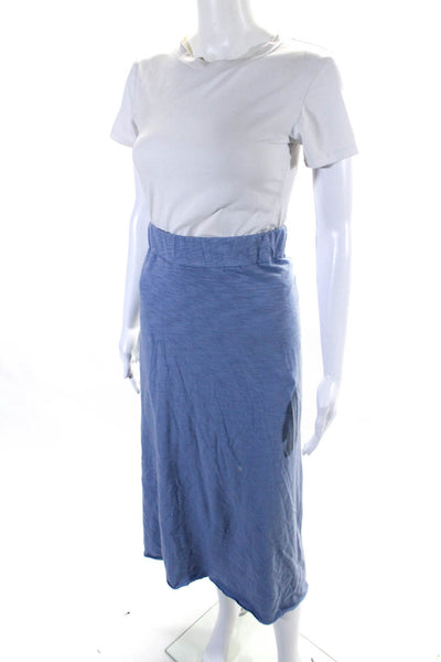 Leallo Womens Elastic Waistband Side Slit Midi A Line Skirt Blue Size Medium