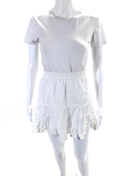 Sunny Womens Elastic Waistband Knee Length A Line Skirt White Cotton Size 2