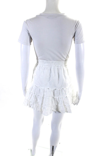 Sunny Womens Elastic Waistband Knee Length A Line Skirt White Cotton Size 2