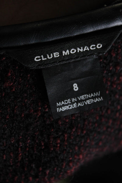 Club Monaco Womens Front Zip Long Sleeve V Neck Knit Jacket Red Black Size 8