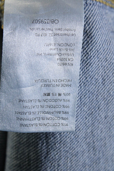 Pilcro Womens Buttoned Zip Patchwork Medium Wash Straight Jeans Blue Size EUR31