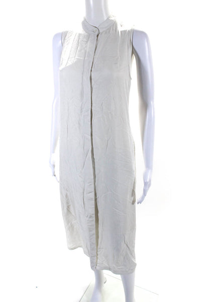 Allsaints Womens Satin Button Up V-Neck Sleeveless Shirt Dress White Size XS