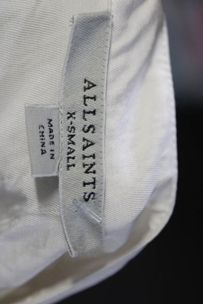 Allsaints Womens Satin Button Up V-Neck Sleeveless Shirt Dress White Size XS