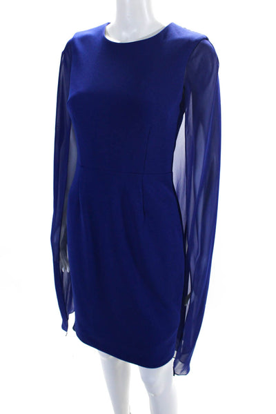 Calvin Klein Womens Sleeveless Knee Length Sheer Cape Pencil Dress Blue Size 2