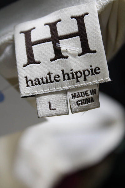 Haute Hippie Womens Ivory Crew Neck Sleeveless Hi-Low Tunic Blouse Top Size L