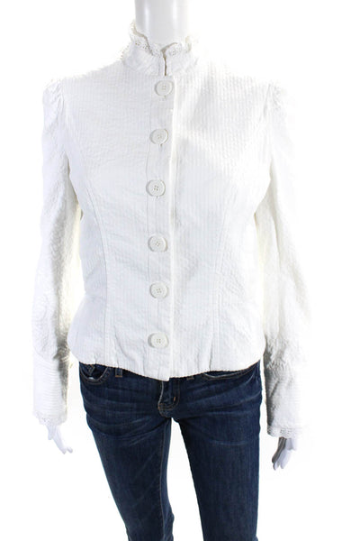 Marc Jacobs Womens White Cotton Textured Ruffle Long Sleeve Jacket Size S