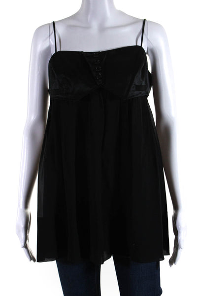 BCBG Max Azria Womens 100% Silk Spaghetti Strap Buttoned Blouse Black Size L