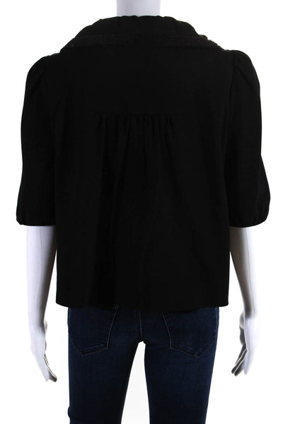 La Rok Womens Sequin Half Sleeved Collared Buttoned Bolero Jacket Black Size L