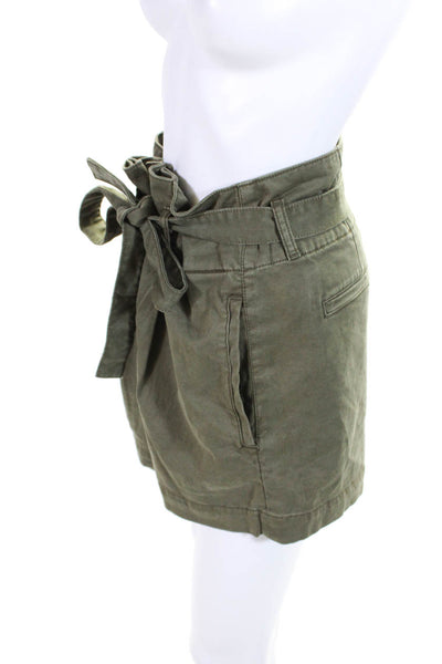 DL1961 Womens Pleated High Rise Belted Shorts Green Cotton Size 29