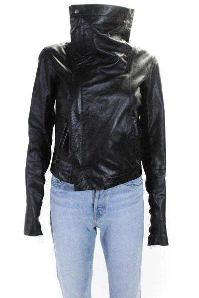 Veda Womens Leather Asymmetric Long Sleeve Moto Style Jacket Black Size M
