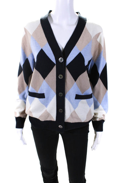 Arch 4 Womens Cashmere Diamond Print V-Neck Sweater Cardigan Multicolor Size M