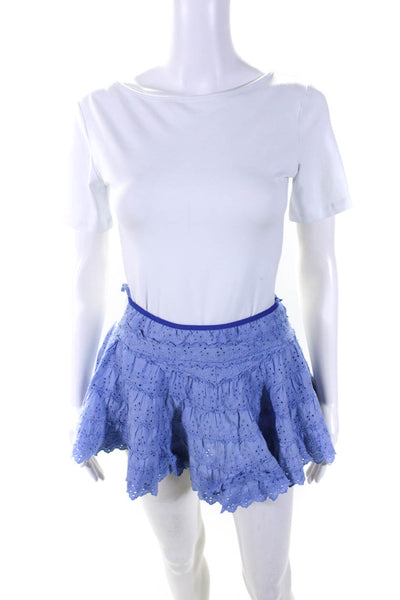 Piluca Bayarri Ibiza Womens Cotton Lace Rhinestone Accent Mini Skirt Blue Size M
