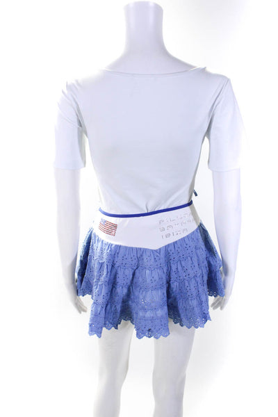 Piluca Bayarri Ibiza Womens Cotton Lace Rhinestone Accent Mini Skirt Blue Size M