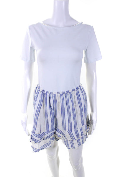 Love Shack Fancy Womens Cotton Pompom Trim Striped Skirt Blue Size S