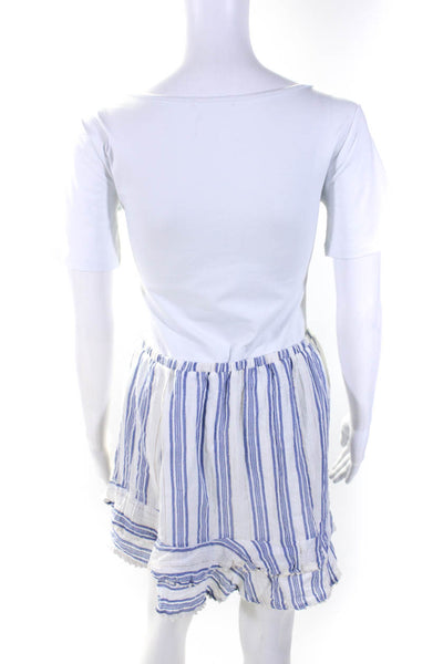 Love Shack Fancy Womens Cotton Pompom Trim Striped Skirt Blue Size S