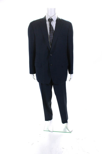 Samuelsohn Mens Dark Navy Wool Two Button Blazer Pants Suit Set Size 48R