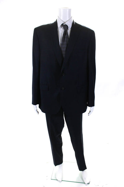 Woodbury Mens Shop Mens Navy Wool Two Button Blazer Pants Suit Set Size 46R