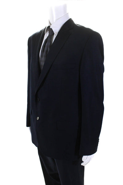 Woodbury Mens Shop Mens Navy Wool Two Button Blazer Pants Suit Set Size 46R