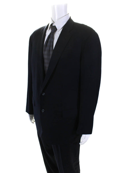 Samuelsohn Mens Dark Navy Wool Two Button Blazer Pants Suit Set Size 46R