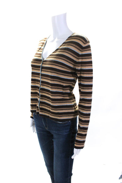 Lorena Antoniazzi Womens Metallic Stripe V Neck Cardigan Sweater Brown Blue IT44