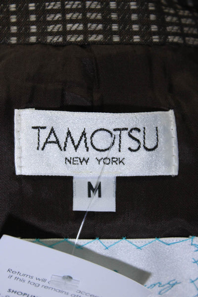 Tamotsu Womens Vintage Jacquard Two Button Blazer Jacket Brown Linen Size Medium
