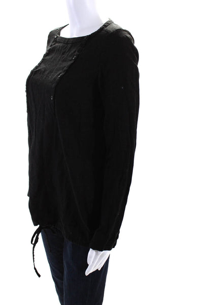 Hannes Roether Womens Long Sleeve Scoop Neck Drawstring Shirt Black Size XS
