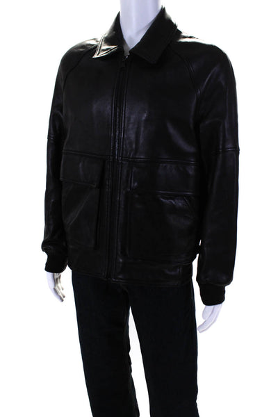 Marc New York Andrew Marc Mens Leather Collared Zippered Jacket Black Size M